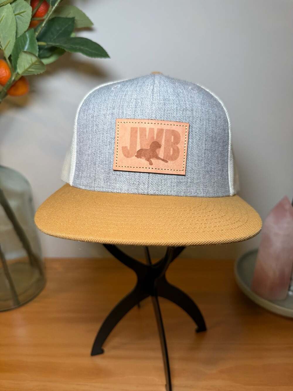 Richardson 511 Trucker Hat Gray Tan Leather Patch JWB